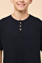 Boy's Dark blue Textured T-Shirt with Henley Neck and Short Sleeves - 5