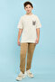 Boy's Beige Printed T-Shirt with Crew Neck and Short Sleeves - 2