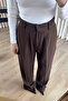 Brown Pleated Wide Leg High Waist Trousers - 3