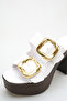Lara Laurent White Women's Buckle Detailed Double Strap Stylish Comfortable Casual Platform High Thick Heeled Slippers - 5