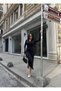 Women's Black Polo Collar Side Slit Stretchy Long Sleeve Dress