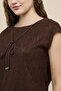 Women's Brown Textured Top with Boat Neck and Extended Sleeves - 5