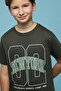 Boy's Green Printed T-Shirt with Crew Neck and Short Sleeves
