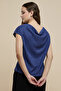 Women's Blue Textured Top with Boat Neck and Extended Sleeves - 4