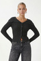 Women's Terra Corded Buttoned Anthracite Knitwear Cardigan - 5