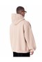 Embossed Hooded Beige Oversize Hoodie - 6