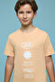 Boy's Orange Printed T-Shirt with Crew Neck and Short Sleeves - 3