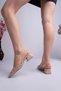 Women's beige embroidered and beaded heeled shoes - 6