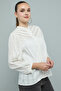 Women's White Self Design Top with Mandarin Collar and Long Sleeves - 2