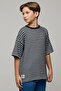 Boy's Dark blue Striped T-Shirt with Crew Neck and Short Sleeves - 3