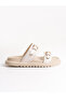 Ecru Patent Leather Double-Strapped Comfortable Women's Slippers - 4