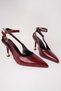 Women's burgundy crinkled patent leather double-trimmed heeled shoes - 4