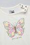 Girl's Cream Printed T-Shirt with Crew Neck and Puff Sleeves - 3