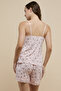 Women's Pink Floral Printed Strappy Shorty Pyjama Set - 2