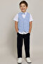 Boy's Gray Solid Shirt And Plaid Waistcoat Set