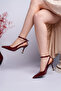 Women's burgundy crinkled patent leather double-trimmed heeled shoes - 2