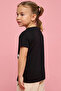 Girl's Black Printed T-Shirt with Crew Neck and Short Sleeves - 4