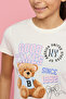 Girl's Beige Printed T-Shirt with Crew Neck and Short Sleeves - 5