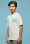 Boy's Beige Printed T-Shirt with Crew Neck and Short Sleeves - 4
