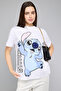 Women's White Stitch Print T-Shirt with Crew Neck and Short Sleeves - 3