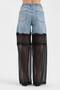 Women's Lace and Chiffon Fabric Detailed Design Palazzo Jeans - 3