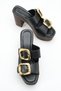 Halivette Black Women's Buckle Detailed Double Strap Stylish Comfortable Casual Platform High Thick Heeled Slippers - 3