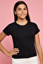 Girl's Black Solid T-Shirt with Crew Neck and Short Sleeves