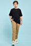Boy's Black Textured T-Shirt with Henley Neck and Short Sleeves - 2