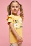 Girl's Yellow Appliqued Top with Crew Neck and Flutter Sleeves - 4