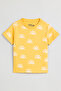 Boy's Yellow Printed T-Shirt with Crew Neck and Short Sleeves