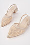 Women's beige embroidered and beaded heeled shoes