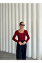 Burgundy Buttoned Long T-Shirt - 3