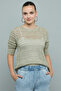Women's Green Open-Work Top with Crew Neck and Long Sleeves - 3