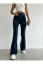 Leila Stretch Fabric High-Waist Dark Blue Flare Jeans Pants