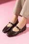 Castana Brown Leather Metal Mini Trocley Gold Buckle Single Strap Ballerinas - 2