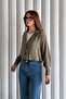Women's Khaki Basic Body Detailed Shirt with Necklace - 4