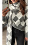 Gray-Ecru Polo Collar Knitted Sweater with Scarf - 8