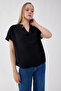 V-Neck Crinkle Fabric Blouse - 3