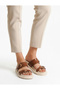 Tan Patent Leather Double-Strapped Comfortable Women's Slippers - 3