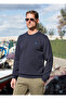 Navy Blue Men's Crew Neck Basic Sweatshirt Solid Color