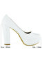 Lina White Vegan Round Toe Thick Platform Heeled Bridal Shoes - 5