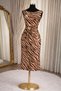 Women's Elegant Animal Print Midi Dress with Sleeveless Design and Waist Detail - 3