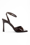 Brown Patent Leather Ankle Strap Single Strap Heeled Women's Sandals - 2