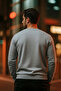 Men's Gray Sweatshirt with Chest Text Print - 5