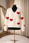 Women’s Knit Sweater – V Neck Pullover with Heart Pattern, Long Sleeve - 3