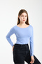 Women's Boat Neck Long Sleeve Slim Fit Basic Blouse (with Bandana Gift) - 3