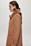 Fur Collar Detailed Pocketed Cashmere Mocha Coat 13853 - 4