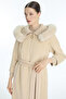 Beige Coat with Collar Detail and Belt 13962 - 7