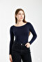 Women's Boat Neck Long Sleeve Slim Fit Basic Blouse (with Bandana Gift) - 3