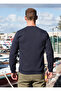 Navy Blue Men's Crew Neck Basic Sweatshirt Solid Color - 2